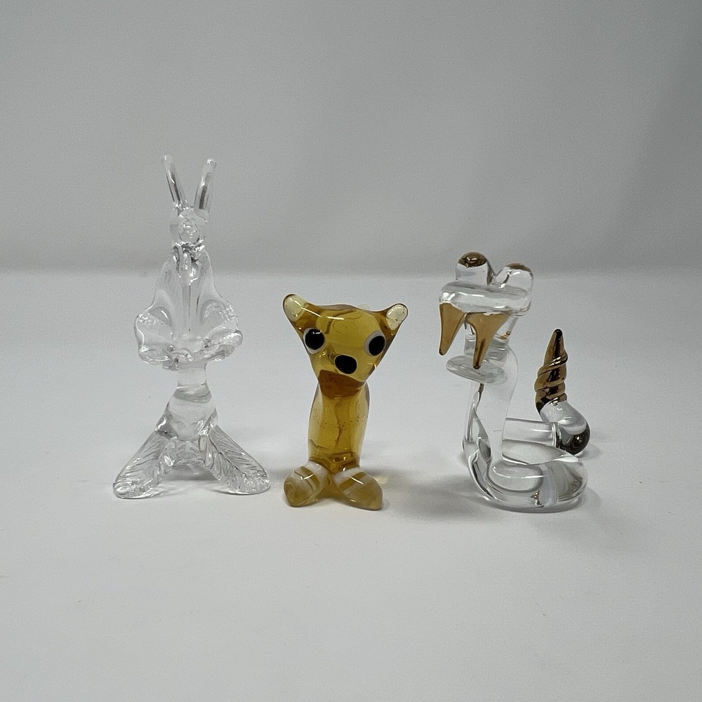 Lot of‎ 3 Hand Blown Animals Hummingbird Snake Derpy Squirrel Vintage 1"-3" Cute